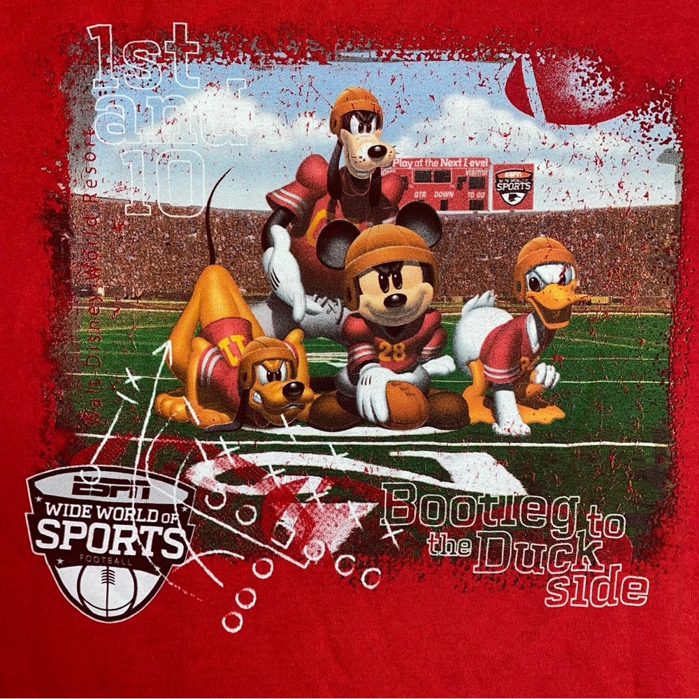 Champion X Disney World Shirt Men Large Football ESPN Collab Mickey Goofy Donald
